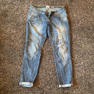 EUC River Island high quality distressed denim UK size 10/36 (measured below)